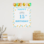 ティアラと風船と金の紙吹雪の15歳の誕生日 ポスター (キッチン)