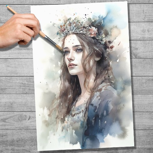 ティアラウォーター色2デクページ紙の女性 薄葉紙