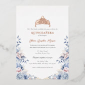 ティアラエレガントバラ金ゴールドブルーバラキンセアニラ 箔招待状 (正面)