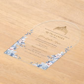 ティアラエレガント金ゴールドブルーバラキンセアニラ アクリル招待状 (レイダウン)