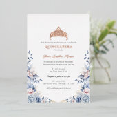 ティアラエレガント金ゴールドブルーバラキンセアニラ 箔招待状 (立ち正面)