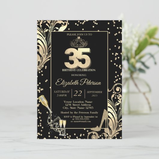 ティアラグリッターハイトダイヤモンドスワーズ35誕生日 招待状 (スタンド正面)