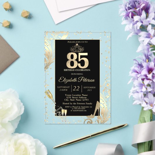 ティアラグリッターハイトダイヤモンドスワーズ50誕生日 アクリル招待状 (インサイチュ (ウェディング))