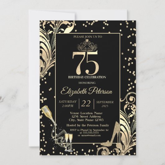 ティアラグリッターハイトダイヤモンドスワーズ75誕生日 招待状 (正面)