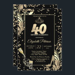 ティアラグリッターハイトダイヤモンドSwirls 40th Birthday 招待状<br><div class="desc">ティアラエレガント、ダイヤモンド、金ゴールドグリッターヒール、シャンパンボトルとガラスと黒い背景の渦巻き。あなたの名前と一緒にカスタマイズいる美しい招待。「カスタマイズ」ボタンを選択して、フォントのスタイル、色、サイズを変更する。</div>