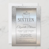 ティアラシルバーグリッター《写真》ぼけ味グラデーションスウィート16パーティー 招待状 (正面)
