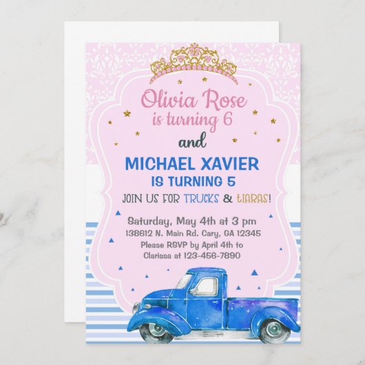 ティアラスとトラックの兄弟姉妹の招待。 招待状 (正面/裏面)