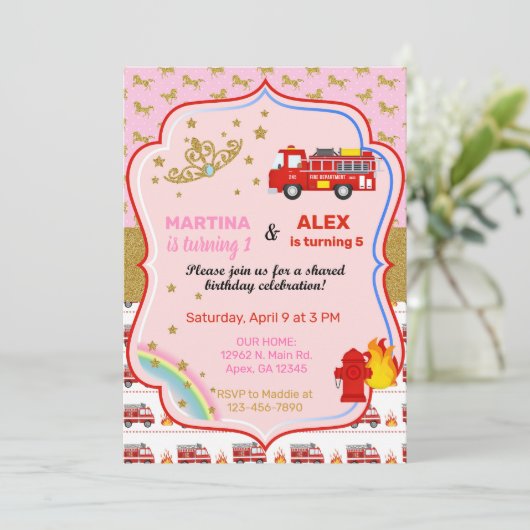 ティアラスと消防車の兄弟姉妹誕生日招待状。 招待状 (スタンド正面)