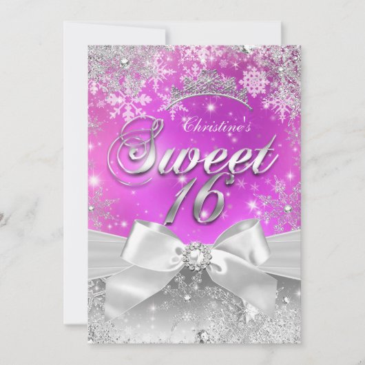 ティアラスイート16ホットピンクウィンターワンダーランド 招待状 (正面)