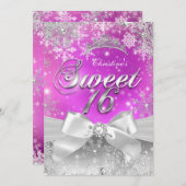 ティアラスイート16ホットピンクウィンターワンダーランド 招待状 (正面/裏面)