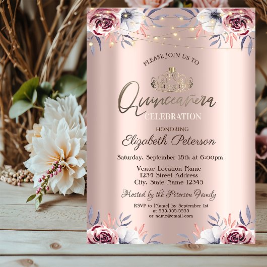 ティアラストリングライトフローラバラ金ゴールドキンセアニラ 招待状