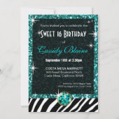 ティアラゼブラきらきら光るスウィート16誕生祝い 招待状 (裏面)