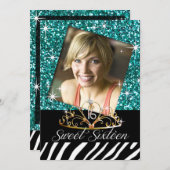 ティアラゼブラきらきら光るスウィート16誕生祝い 招待状 (正面/裏面)