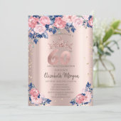 ティアラダイアモンズブルーバラバラ金ゴールド60th誕生日 招待状 (スタンド正面)