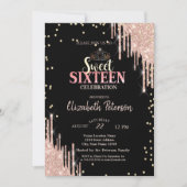 ティアラダイヤモンドグリッタードリップススウィート16パーティー 招待状 (正面)