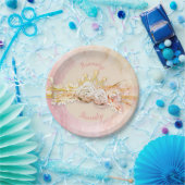 ティアラダイヤモンドフローラブーケピンク金ゴールドガーリーかわいい ペーパープレート (パーティー)