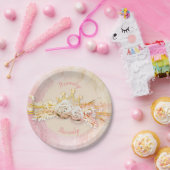 ティアラダイヤモンドフローラブーケピンク金ゴールドガーリーかわいい ペーパープレート (パーティー)