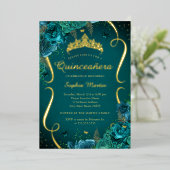 ティアラティール（緑がかった色）バラフローラバタフライキンセアニェラ 箔招待状 (立ち正面)