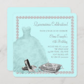 ティアラハイヒールシューズティール(緑がかった色)ブルーキンセアニェラ 招待状 (正面/裏面)