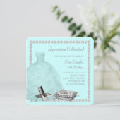 ティアラハイヒールシューズティール(緑がかった色)ブルーキンセアニェラ 招待状 (スタンド正面)