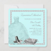 ティアラハイヒールシューズティール（緑がかった色）ブルーキンセアニェラ 招待状 (正面)