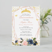 ティアラバタフライフローラルブラッシュピンクネイビーキンセアネラ 箔招待状 (立ち正面)