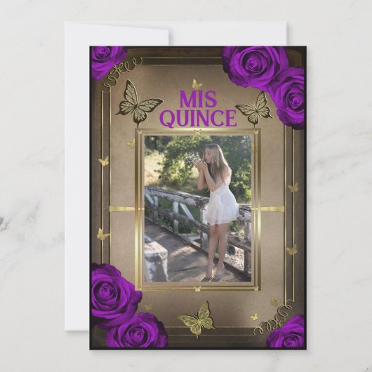 ティアラバタフライブライトパープルバラクインセアニラ 招待状 (裏面)