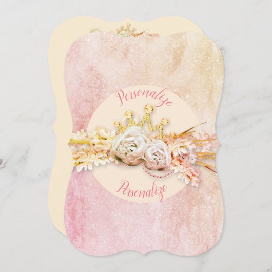 ティアラバラダイヤモンドレースパークルピンクの招待状 招待状 (正面/裏面)