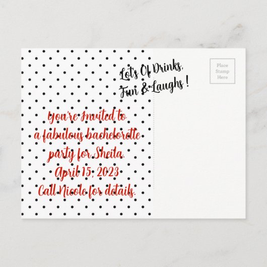 ティアラパーティーどこ私の口紅水玉模様 インビテーションポストカード (裏面)