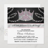 ティアラピンクブラックベビーガールプリンセスベビーシャワー 招待状 (正面/裏面)