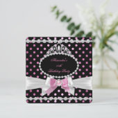 ティアラピンク白黒水玉模様バースデーパーティー 招待状 (スタンド正面)