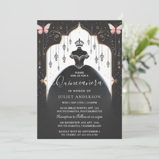 ティアラファミリーラテンアメリカ系女性ガーリースペインのキンセアニェラ 招待状 (スタンド正面)