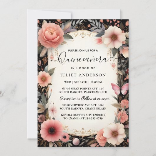 ティアラファミリーラテンアメリカ系女性スペインのガーリーキンセアニェラ 招待状 (正面)