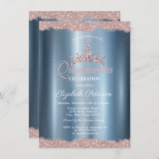 ティアラブルーエレガントメタリックキンセアニラ 招待状 (正面/裏面)