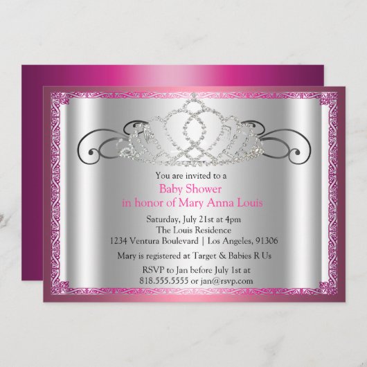 ティアラプリンセスベイビーシャワー招待状 招待状 (正面/裏面)