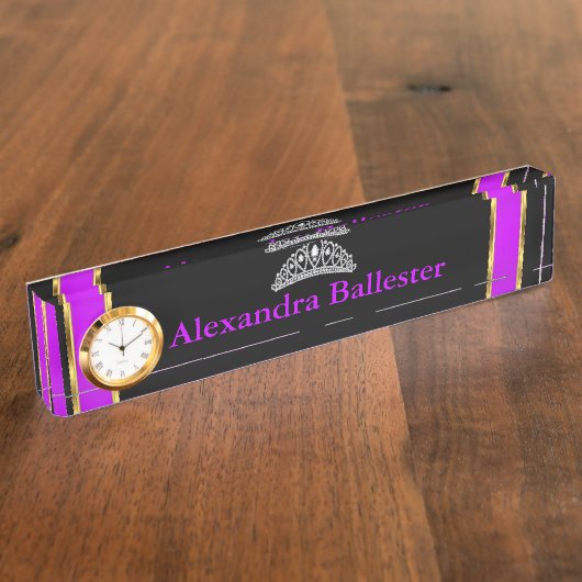 ティアラプリンセスマゼンタパープルブラック金ゴールド名 デスクネームプレート (側面)