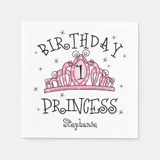 ティアラプリンセス1歳の誕生日 スタンダードカクテルナプキン (正面)