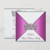 ティアラホットピンクSweet sixteenパーティー 招待状 (正面/裏面)