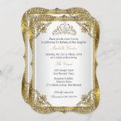 ティアラホワイト金ゴールドパールダマスクバースデーパーティー2 招待状 (正面/裏面)