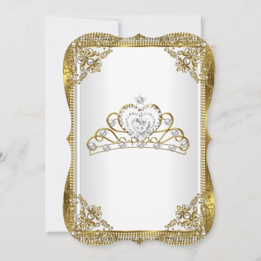 ティアラホワイト金ゴールドパールダマスクバースデーパーティー2 招待状 (裏面)