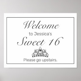ティアラミニマリストホワイトスウィート16ウェルカムサイン ポスター