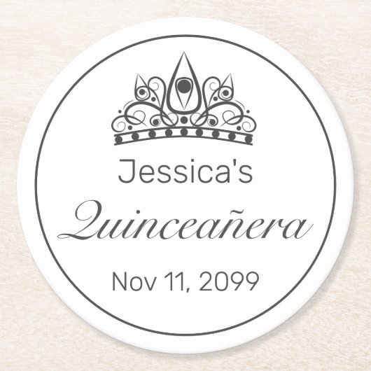 ティアラミニマルモダンリストホワイトブラックキンセアニェラ ラウンドペーパーコースター (正面)