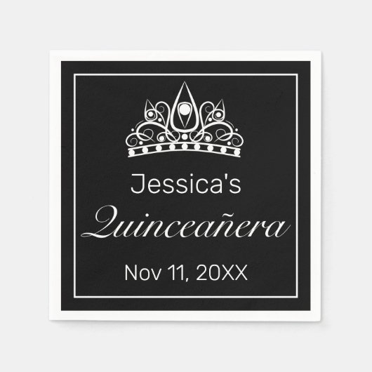 ティアラミニマルモダンリストホワイトブラッククインセアニラ スタンダードカクテルナプキン (正面)