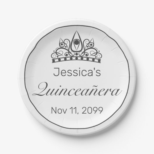 ティアラミニマルモダンリストホワイトブラッククインセアニラ ペーパープレート (正面)