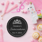 ティアラミニマルモダンリストホワイトブラッククインセアニラ ペーパープレート (パーティー)