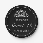 ティアラミニマルモダンリストホワイトブラックスウィート16 ペーパープレート (正面)