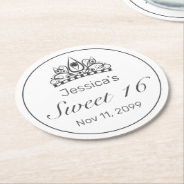 ティアラミニマルモダンリストホワイトブラックスウィート16 ラウンドペーパーコースター