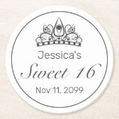 ティアラミニマルモダンリストホワイトブラックスウィート16 ラウンドペーパーコースター (正面)