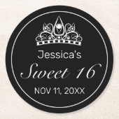 ティアラミニマルモダンリストホワイトブラックスウィート16 ラウンドペーパーコースター (正面)