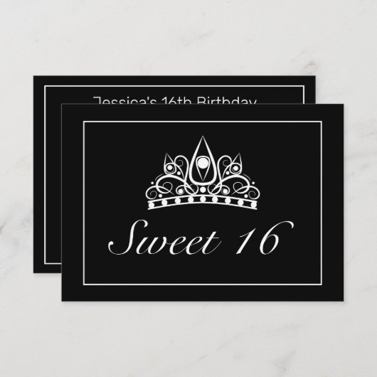 ティアラミニマルモダンリストホワイトブラックスウィート16 出欠カード (正面/裏面)